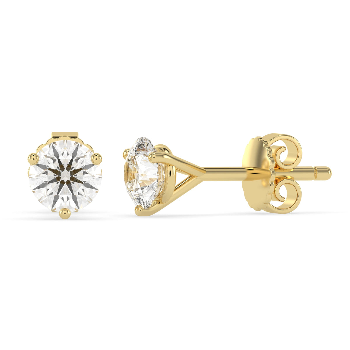 Round Cut Lab Grown Diamond Solitaire 3 prong Stud Earrings - View 2