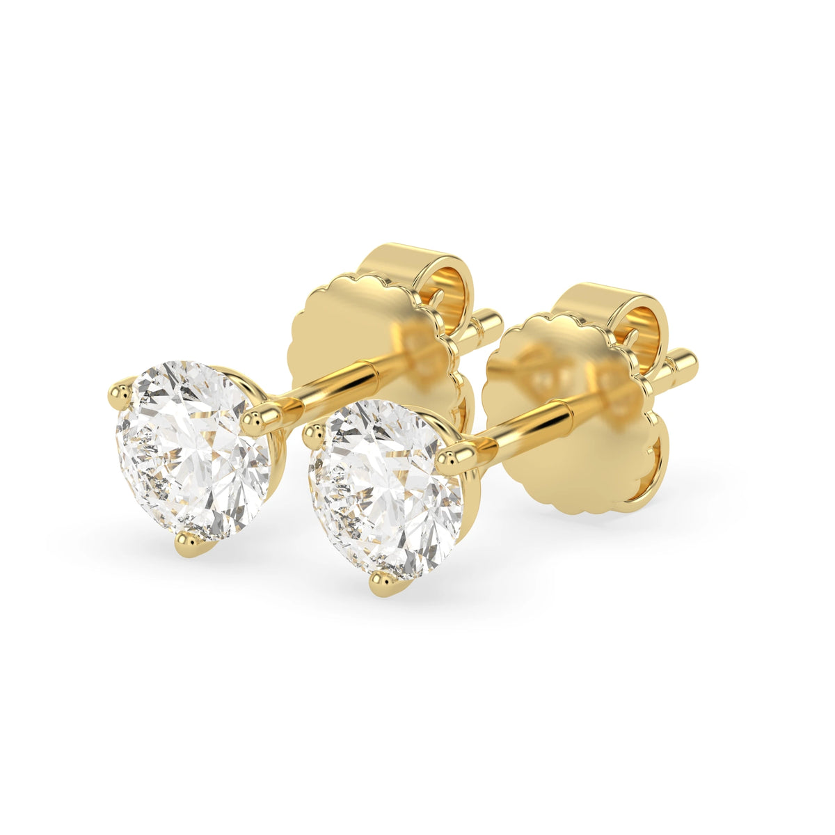 Round Cut Lab Grown Diamond Solitaire 3 prong Stud Earrings - View 3