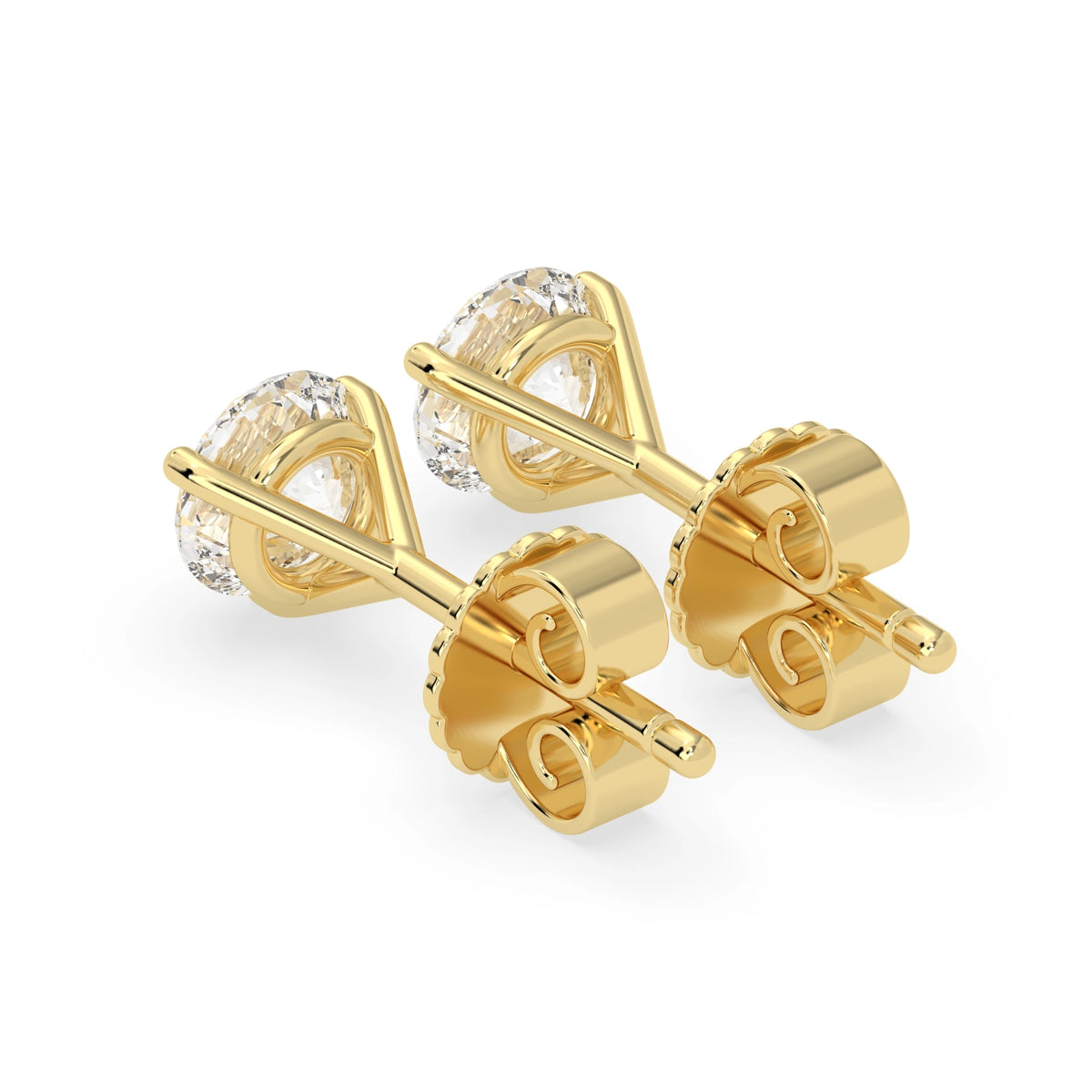 Round Cut Lab Grown Diamond Solitaire 3 prong Stud Earrings - View 4
