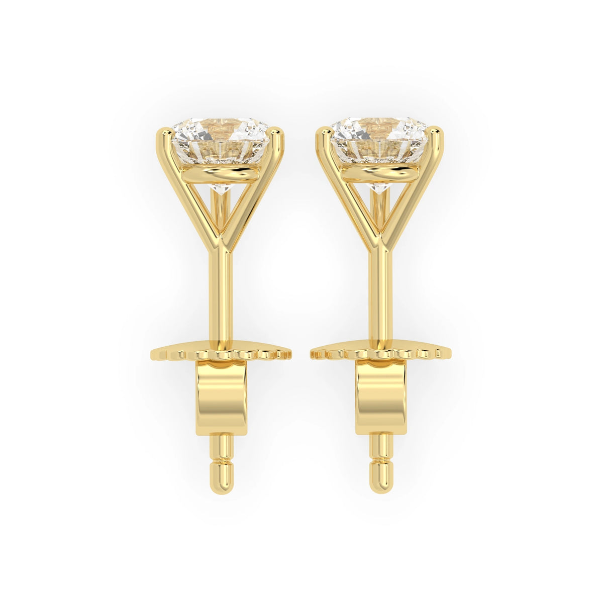 Round Cut Lab Grown Diamond Solitaire 3 prong Stud Earrings - View 5
