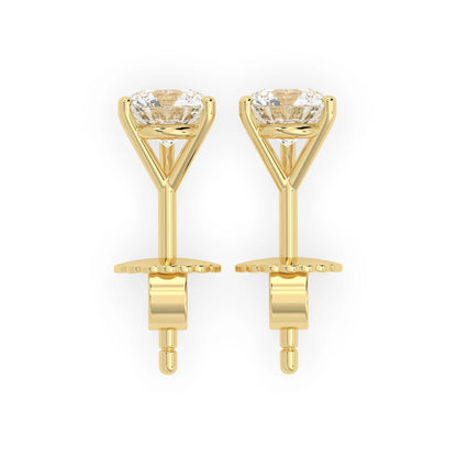 Round Cut Lab Grown Diamond Solitaire 3 prong Stud Earrings - View 5