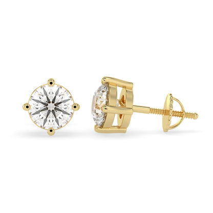 Round Cut Lab Grown Diamond Solitaire 4 prong Stud Earrings - View 2