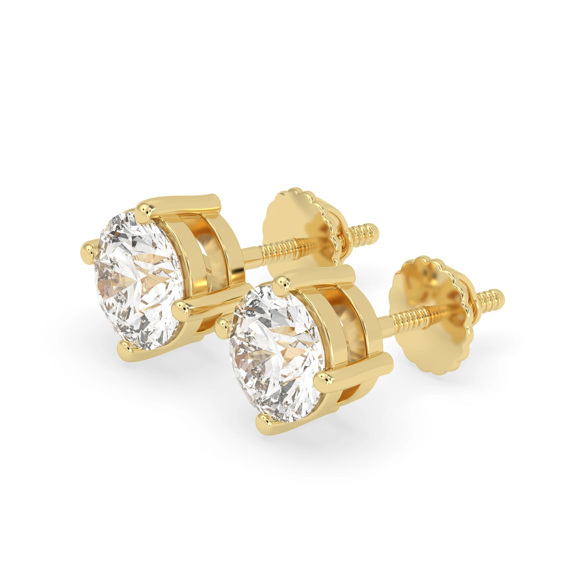 Round Cut Lab Grown Diamond Solitaire 4 prong Stud Earrings - View 3