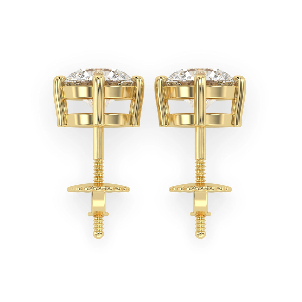 Round Cut Lab Grown Diamond Solitaire 4 prong Stud Earrings - View 5