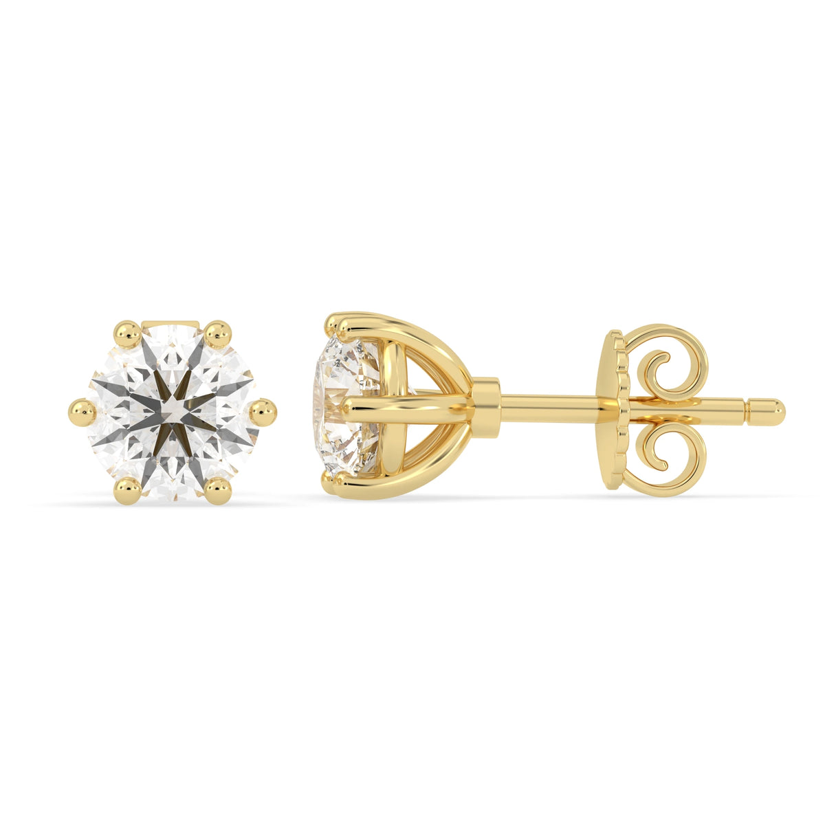 Round Cut Lab Grown Diamond Solitaire 6 prong Stud Earrings - View 2
