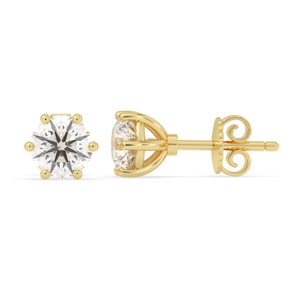 Round Cut Lab Grown Diamond Solitaire 6 prong Stud Earrings - View 2