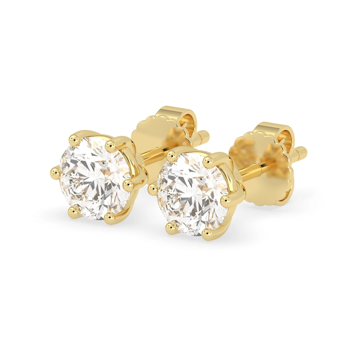 Round Cut Lab Grown Diamond Solitaire 6 prong Stud Earrings - View 3