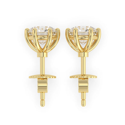 Round Cut Lab Grown Diamond Solitaire 6 prong Stud Earrings - View 5
