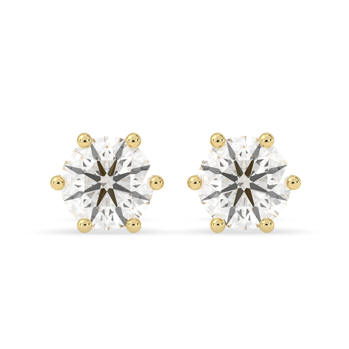 Round Cut Lab Grown Diamond Solitaire 6 prong Stud Earrings