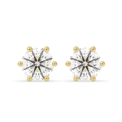 Round Cut Lab Grown Diamond Solitaire 6 prong Stud Earrings