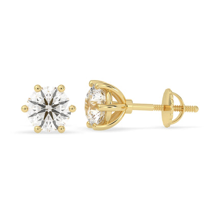 Round Cut Lab Grown Diamond Solitaire 6 prong Stud Earrings - View 2