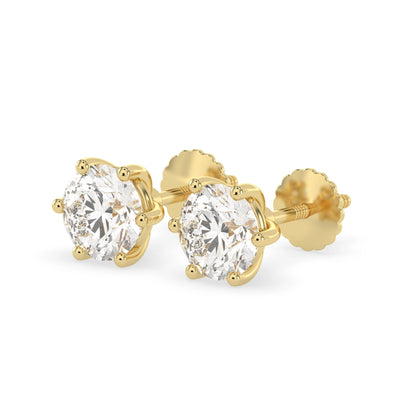 Round Cut Lab Grown Diamond Solitaire 6 prong Stud Earrings - View 3