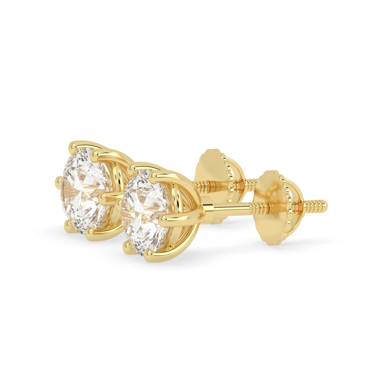Round Cut Lab Grown Diamond Solitaire 6 prong Stud Earrings - View 4