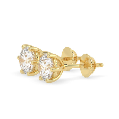 Round Cut Lab Grown Diamond Solitaire 6 prong Stud Earrings - View 4