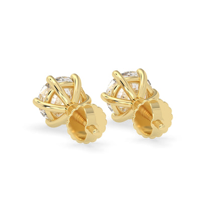 Round Cut Lab Grown Diamond Solitaire 6 prong Stud Earrings - View 5