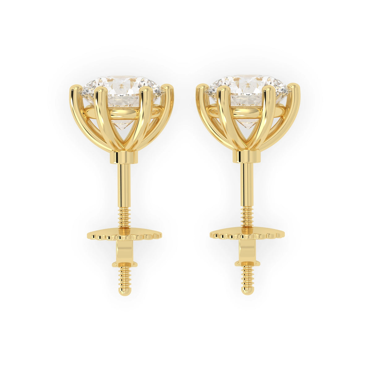 Round Cut Lab Grown Diamond Solitaire 6 prong Stud Earrings - View 6
