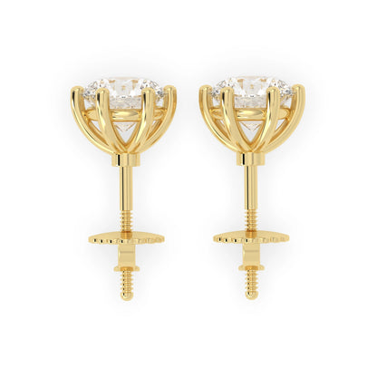 Round Cut Lab Grown Diamond Solitaire 6 prong Stud Earrings - View 6