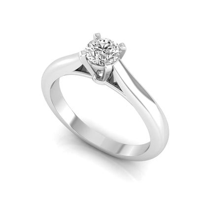 Round cut lab grown diamond solitaire engagement ring featuring a 0.33 carat center diamond in a classic four-prong setting in white gold
