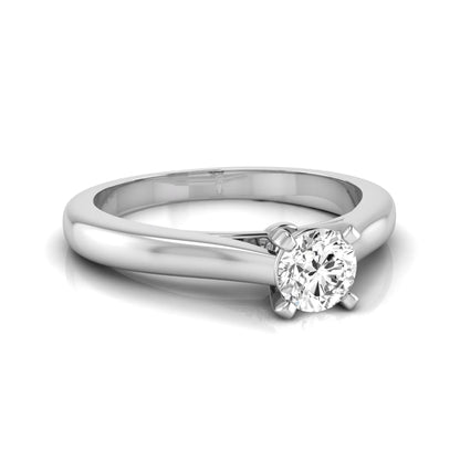 Round cut lab grown diamond solitaire engagement ring featuring a 0.33 carat center diamond in a classic four-prong setting in white gold