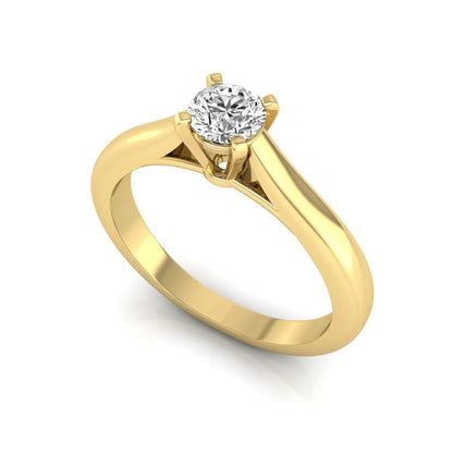 Round cut lab grown diamond solitaire engagement ring featuring a 0.33 carat center diamond in a classic four-prong setting in yellow gold