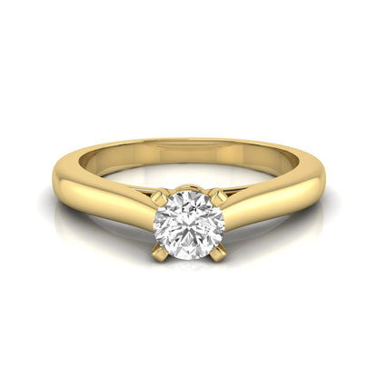 Round cut lab grown diamond solitaire engagement ring featuring a 0.33 carat center diamond in a classic four-prong setting in yellow gold