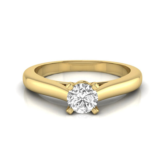 Round cut lab grown diamond solitaire engagement ring featuring a 0.33 carat center diamond in a classic four-prong setting in yellow gold