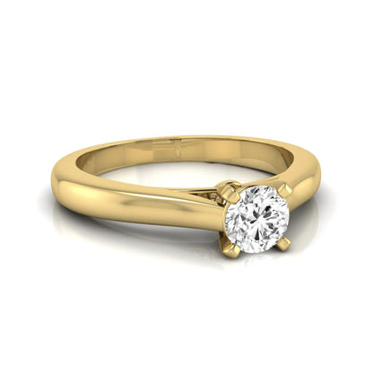 Round cut lab grown diamond solitaire engagement ring featuring a 0.33 carat center diamond in a classic four-prong setting in yellow gold