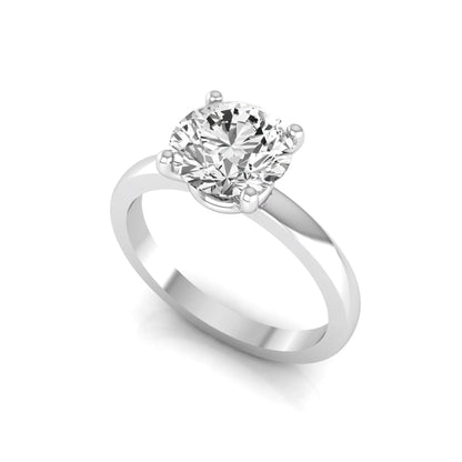 Round cut IGI certified 2.04 carat lab grown diamond solitaire engagement ring in white gold with a classic four-prong setting.