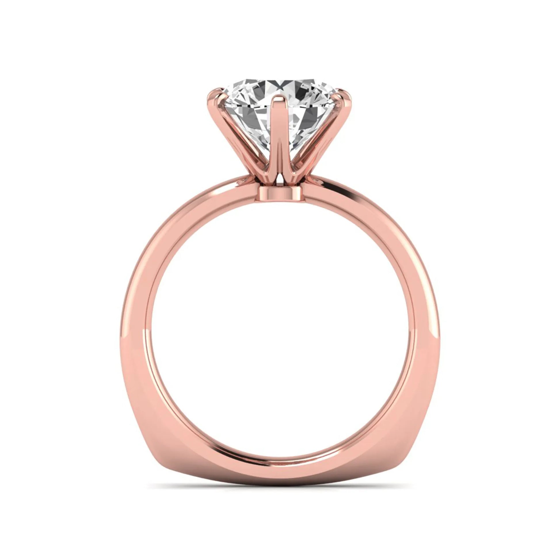 IGI certified round cut lab grown diamond solitaire engagement ring in rose gold with a classic six-prong setting.