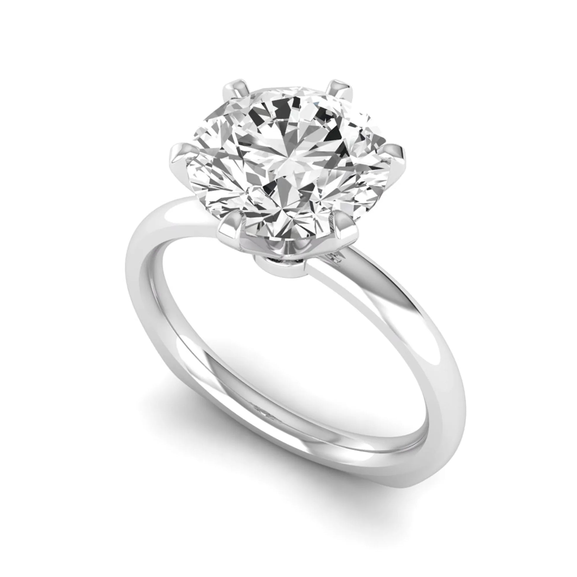 IGI certified round cut lab grown diamond solitaire engagement ring in white gold with a classic six-prong setting.