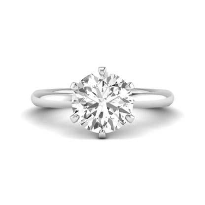 IGI certified round cut lab grown diamond solitaire engagement ring in white gold with a classic six-prong setting.