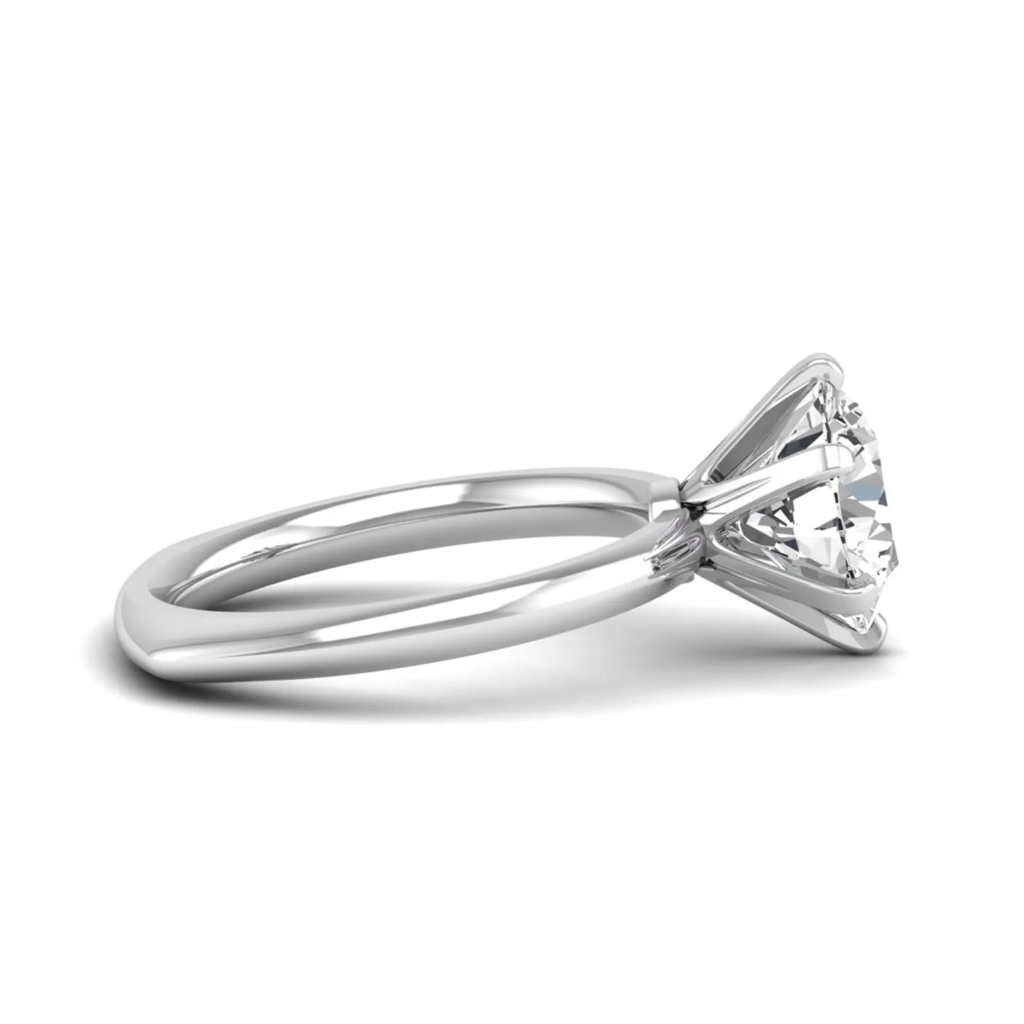 IGI certified round cut lab grown diamond solitaire engagement ring in white gold with a classic six-prong setting.