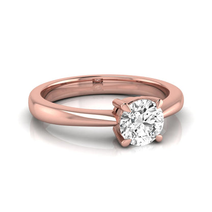 Round cut lab grown diamond solitaire engagement ring in rose gold with classic four-prong setting.