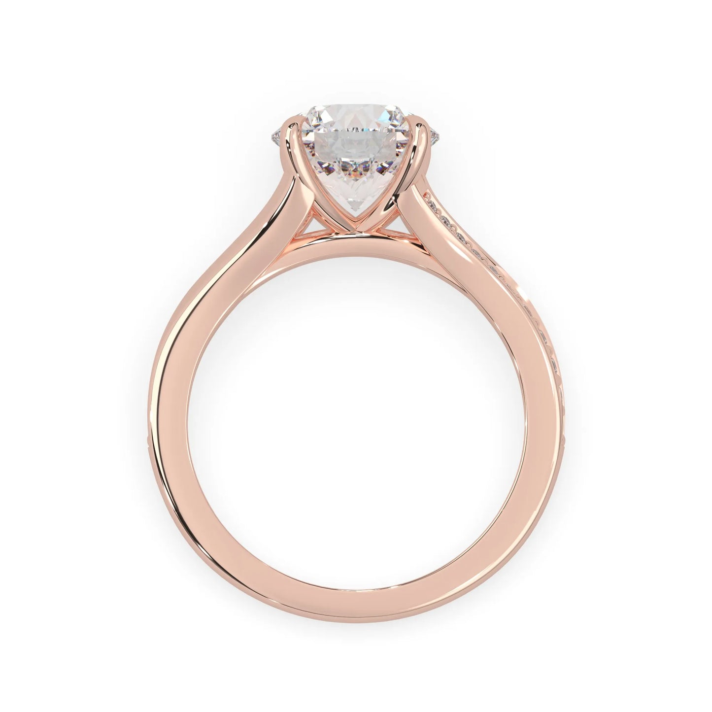 Rose gold ring with a heart-shaped diamond on a white background
