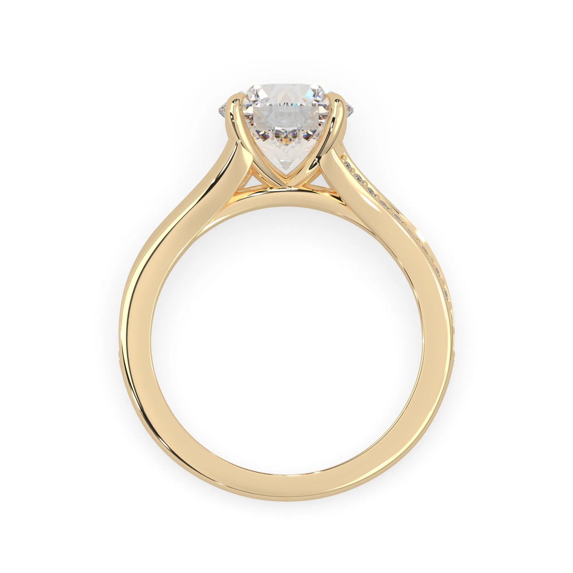 yellow Gold ring with a heart-shaped diamond on a white background