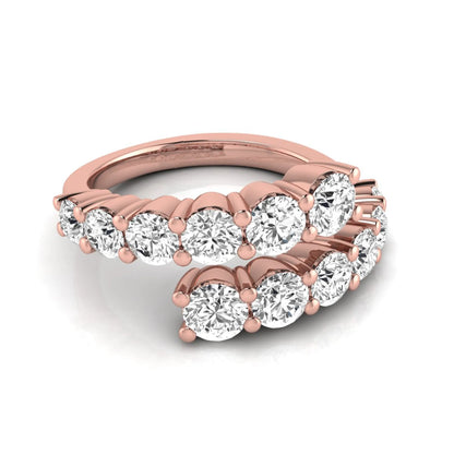 Round lab grown diamond bypass cluster fashion ring featuring 2.00 carats of round diamonds in a layered open bypass design with a polished rose gold band.