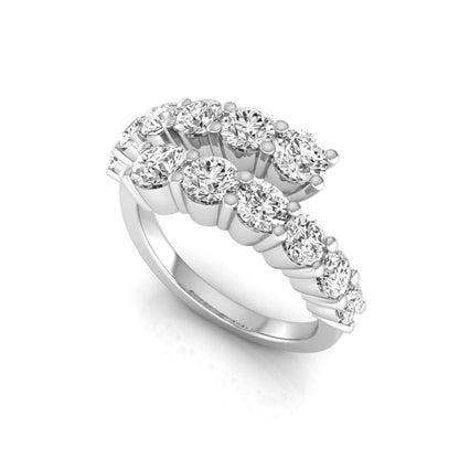 Round lab grown diamond bypass cluster fashion ring featuring 2.00 carats of round diamonds in a layered open bypass design with a polished white gold band.