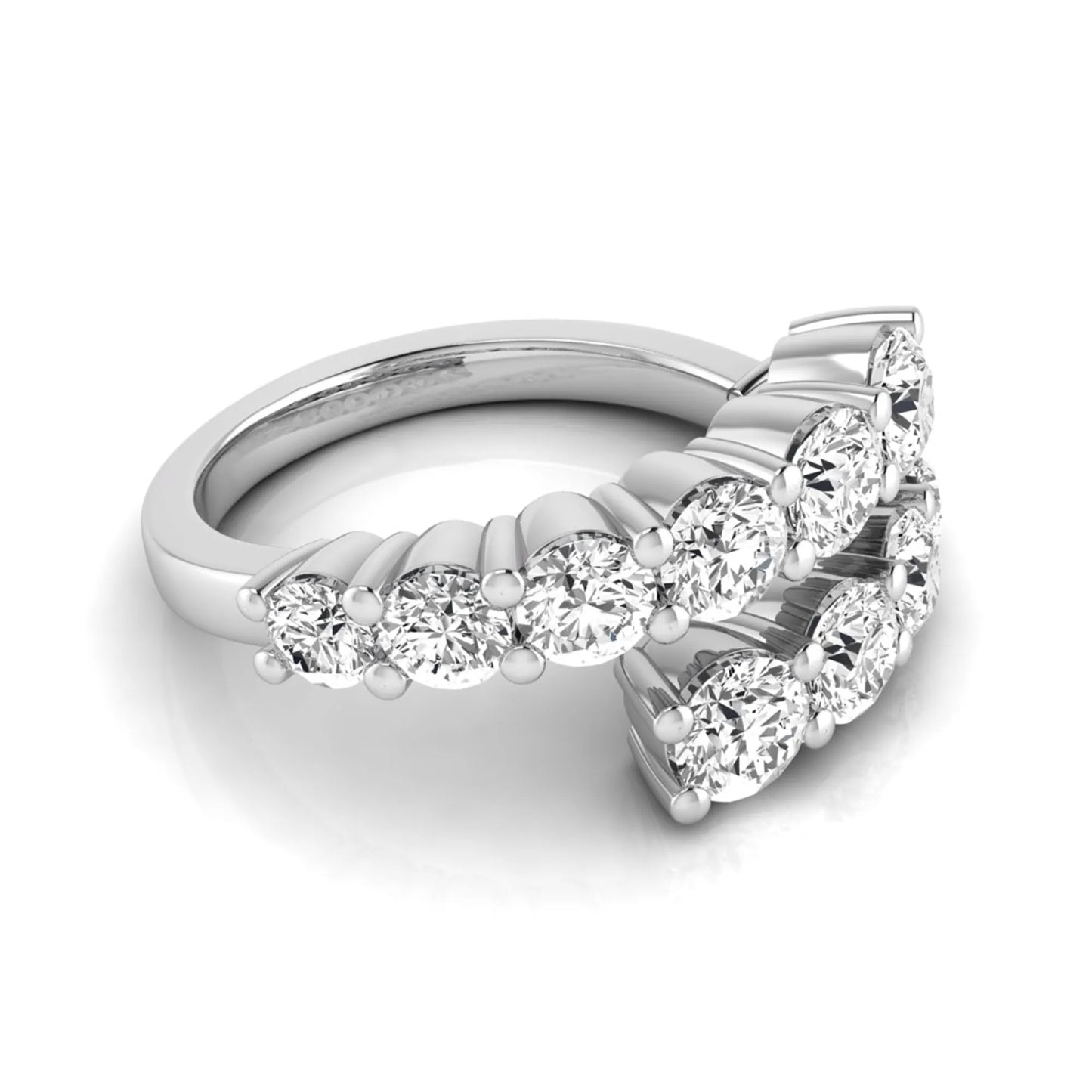 Round lab grown diamond bypass cluster fashion ring featuring 2.00 carats of round diamonds in a layered open bypass design with a polished white gold band.