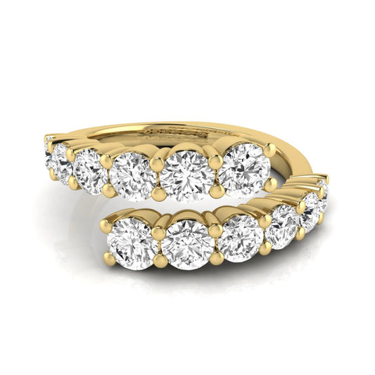 Round lab grown diamond bypass cluster fashion ring featuring 2.00 carats of round diamonds in a layered open bypass design with a polished yellow gold band.