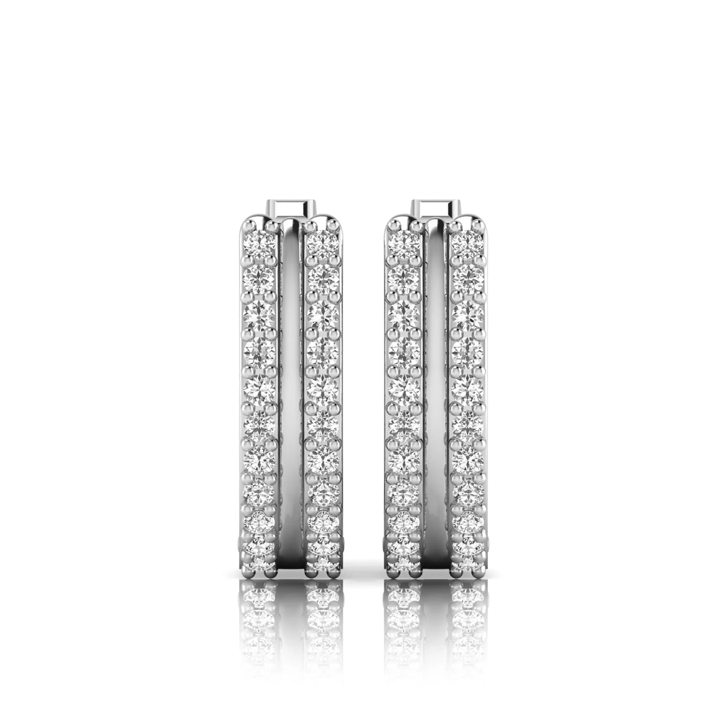 Round cut lab grown diamond prong set hoop earrings with hinged snap closure in white gold tone design