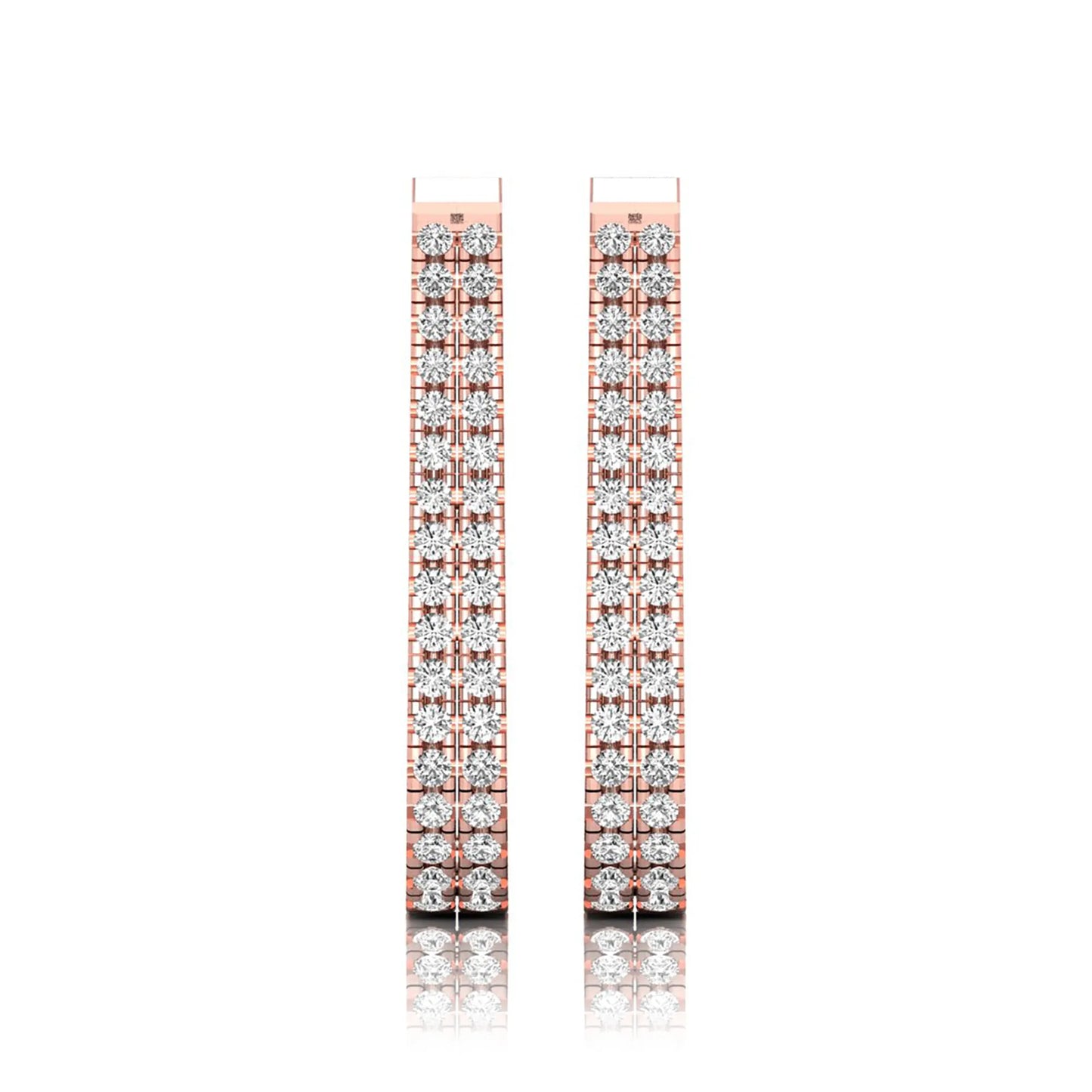 rose gold Round cut lab grown diamond double row U hoop earrings with prong setting and hinged hoop closure