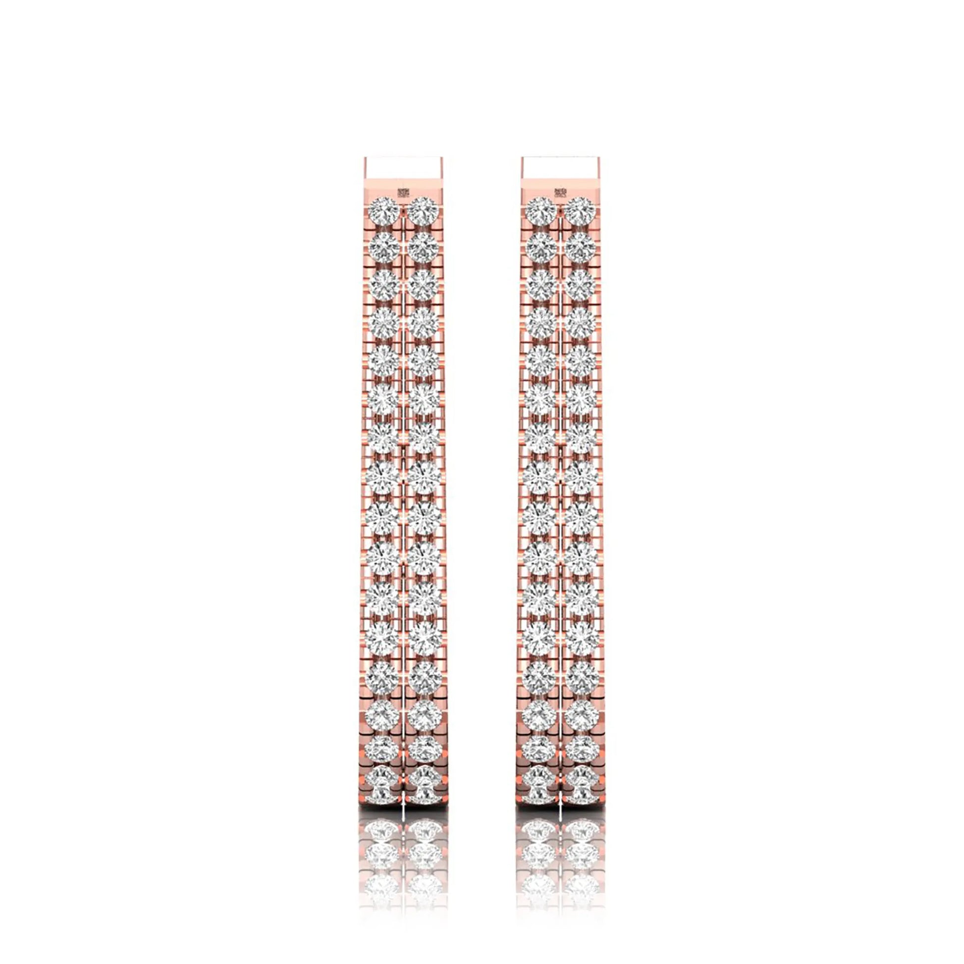 rose gold Round cut lab grown diamond double row U hoop earrings with prong setting and hinged hoop closure