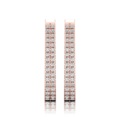rose gold Round cut lab grown diamond double row U hoop earrings with prong setting and hinged hoop closure