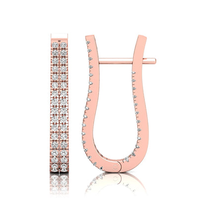 rose gold Round cut lab grown diamond double row U hoop earrings with prong setting and hinged hoop closure