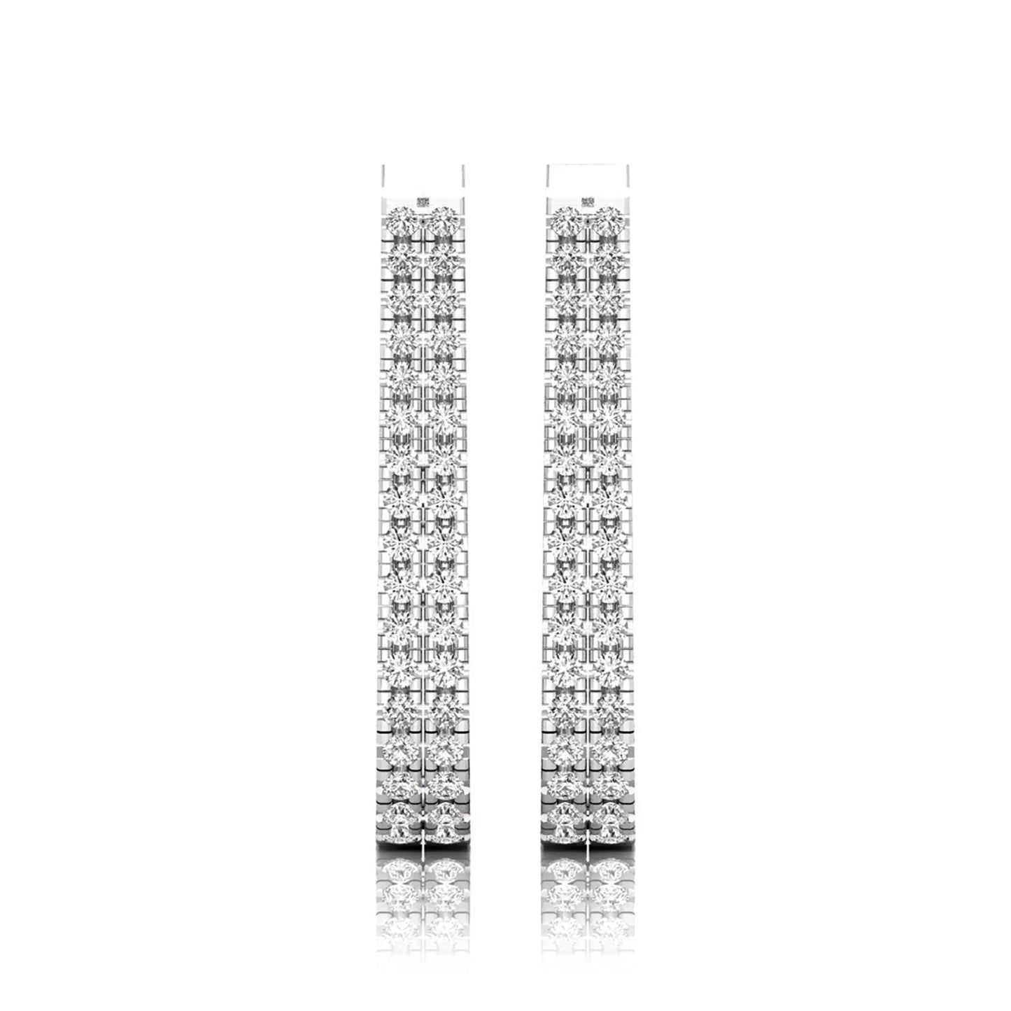 white gold Round cut lab grown diamond double row U hoop earrings with prong setting and hinged hoop closure