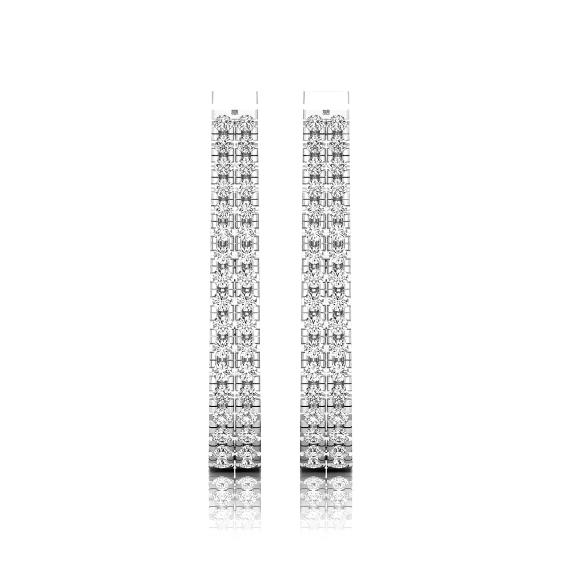 white gold Round cut lab grown diamond double row U hoop earrings with prong setting and hinged hoop closure