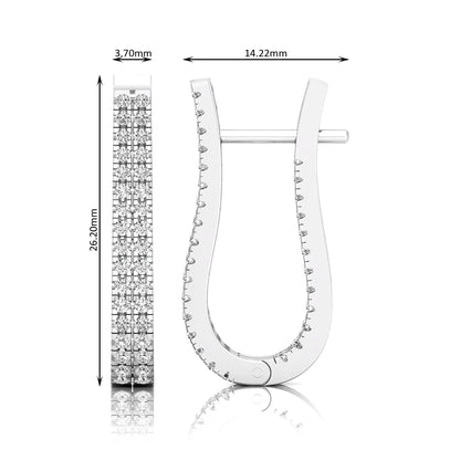 white gold Round cut lab grown diamond double row U hoop earrings with prong setting and hinged hoop closure