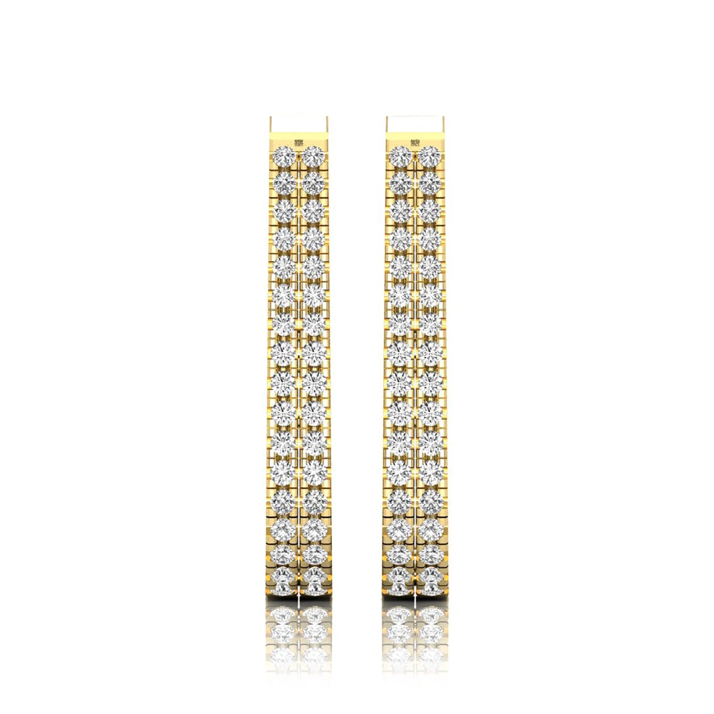 yellow gold Round cut lab grown diamond double row U hoop earrings with prong setting and hinged hoop closure