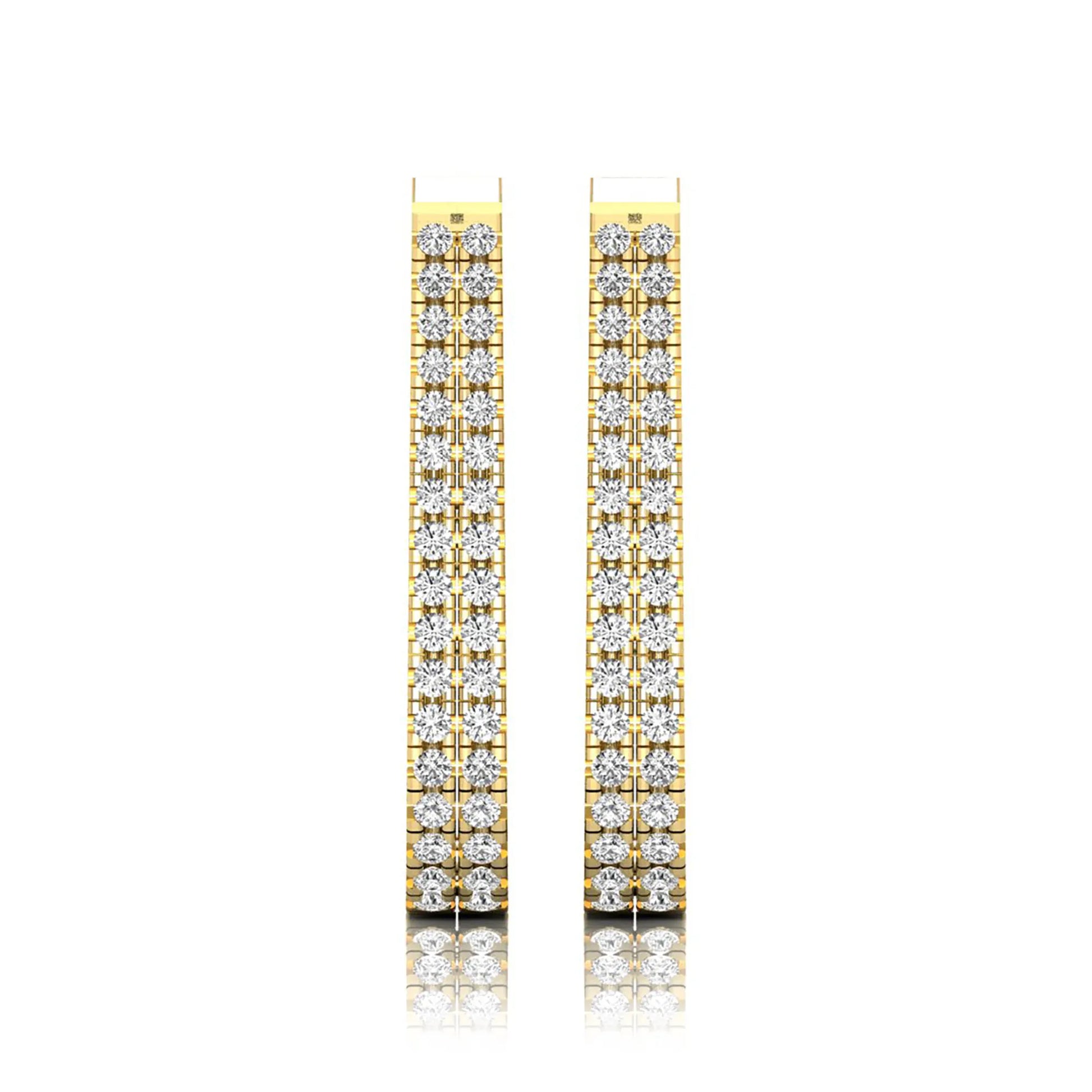 yellow gold Round cut lab grown diamond double row U hoop earrings with prong setting and hinged hoop closure