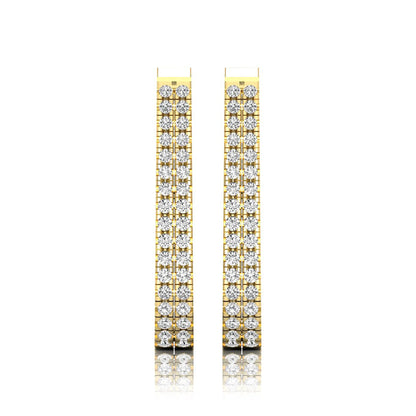 yellow gold Round cut lab grown diamond double row U hoop earrings with prong setting and hinged hoop closure